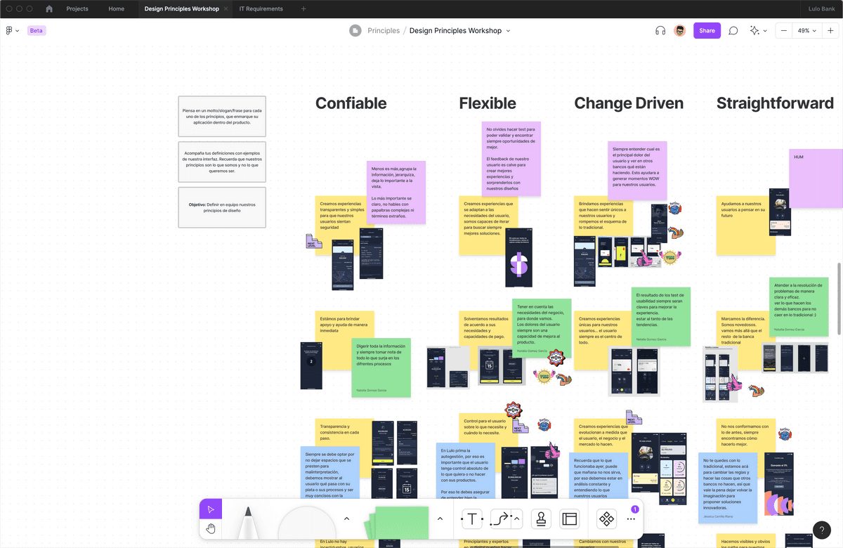 A screenshot of the remote workshop we ran with both Design and Organization-wide teams to build our Design Principles